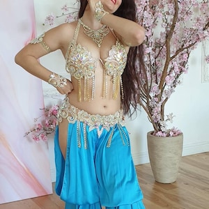 Made to order Princess Jasmine  belly dance costume,crystal sparkly bra belt skirt belly dance,professional performance belly dance costume