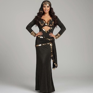 Belly Dance Costume set : Saidi Dress with Coins Belt, Egyptian Oriental Set