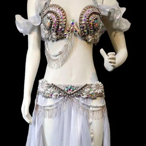 Made to order white belly dance costume , crystals sparkling bra belt skirt set belly dance,professional performance belly dance costume