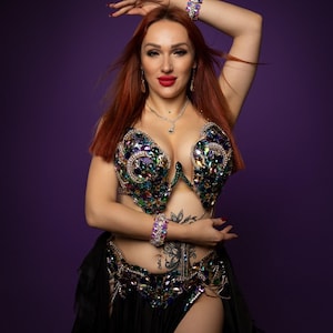 Made to order belly dance costume , crystals sparkling bra belt skirt set belly dance,professional belly dance costume, performance costume