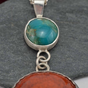 Chrysocolla enamel pendant sterling silver, gemstone necklace, orangy brown, blue-green, one of a kind, handmade, gift for her, unique image 3