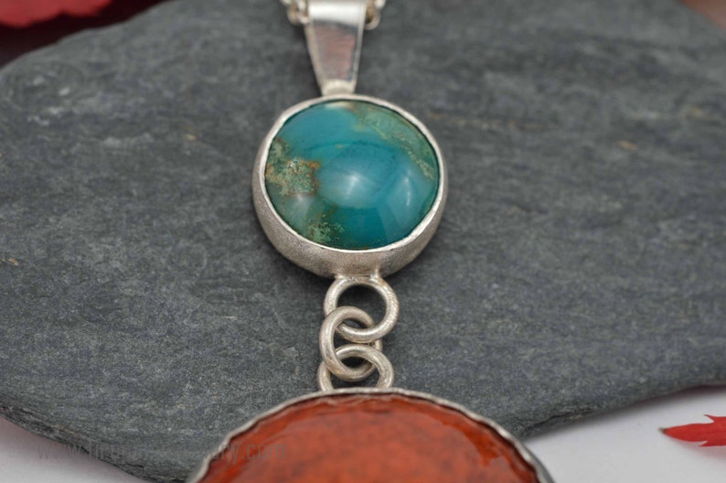 Chrysocolla enamel pendant sterling silver, gemstone necklace, orangy brown, blue-green, one of a kind, handmade, gift for her, unique image 3