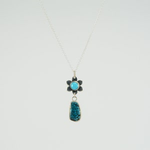 Turquoise flower pendant, sterling silver, Persian turquoise, flower shape, kinetic pendant, unique pendant, one of a kind, birthstone gift