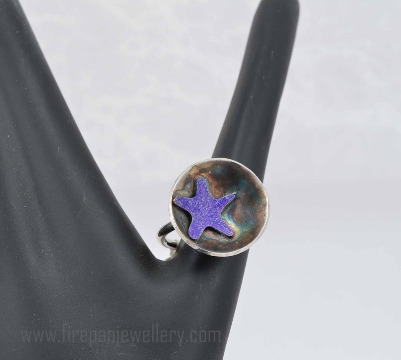 Tidal Pool ring, hand formed silver ring, starfish, patina, color, ocean jewelry, beach, one of a kind, unique, gift for her, sterling, blue image 5