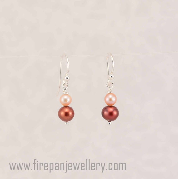 Marsala Freshwater Pearl With Peach Freshwater Pearl Earrings Etsy