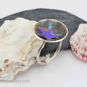 Tidal Pool ring, hand formed silver ring, starfish, patina, color, ocean jewelry, beach, one of a kind, unique, gift for her, sterling, blue image 2