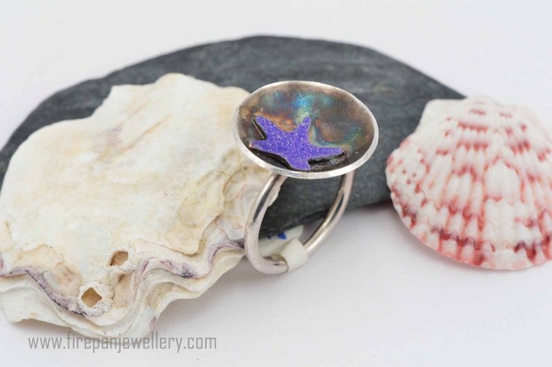 Tidal Pool ring, hand formed silver ring, starfish, patina, color, ocean jewelry, beach, one of a kind, unique, gift for her, sterling, blue image 2