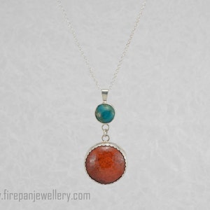 Chrysocolla enamel pendant sterling silver, gemstone necklace, orangy brown, blue-green, one of a kind, handmade, gift for her, unique image 2