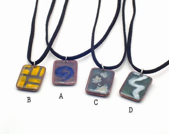 Everyday Enamels - rectangular pendant, enamel jewelry, variety of colors/designs, yellow, green, blue, white, casual, fun, handmade gift