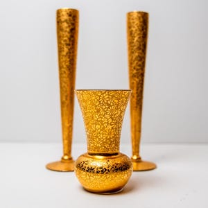 Vintage Rangsgil Crystal Bud Vases with Floral Overlay, Hollywood Regency