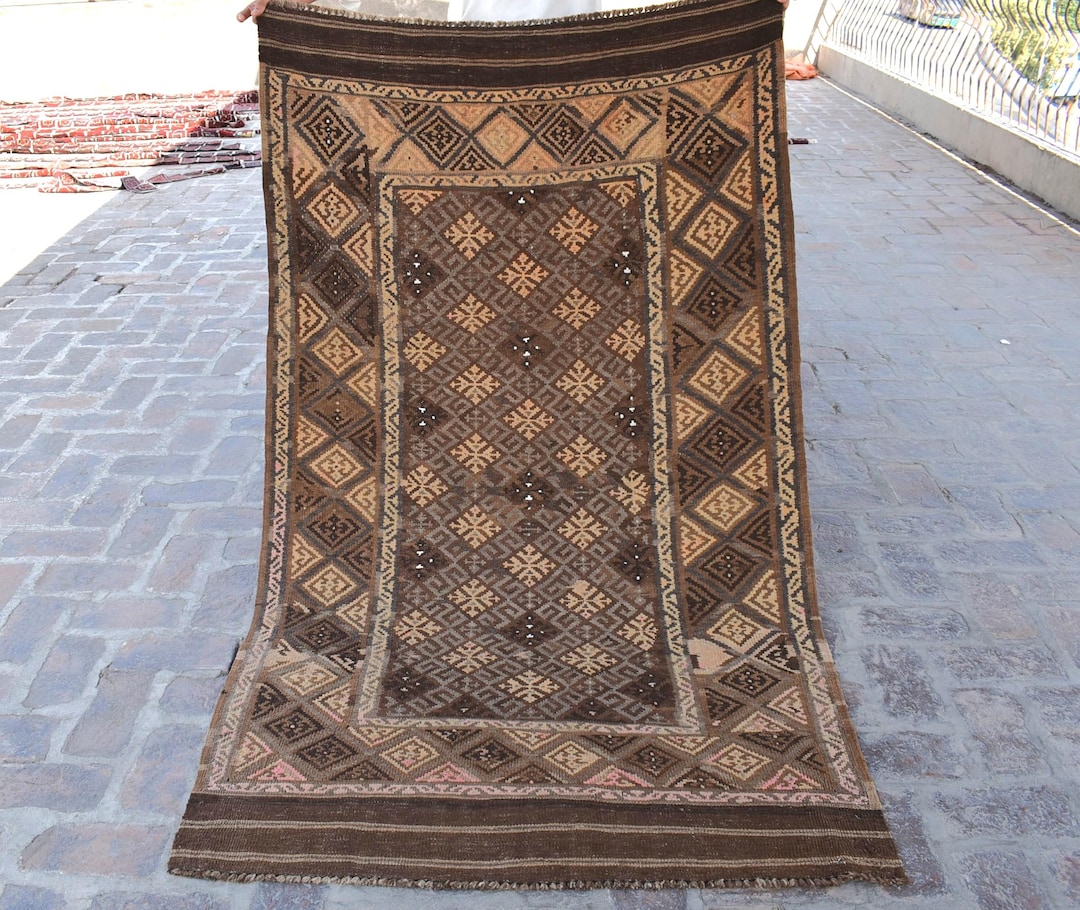 1960s Antique Terracotta Maimana Rug 3'10x6'10 Handwoven Afghan Rug ...