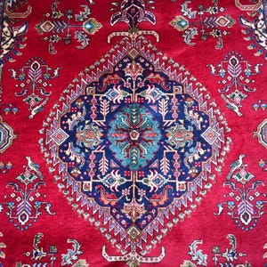 Hand Knotted Caucasian Rug 7x10 Geometric Area Rug/ Medallion Tribal Rug/ Nomadic Vintage Rug/ Natural Dyes Wool Rug/ Entryway Office Carpet