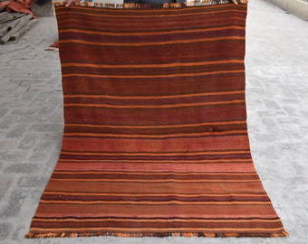 1960s Antique Kilim Rug 4&#39;3x5&#39;8 Afghan Maldari Rug/ Handwoven Area Rug/ Tribal Turkmen Rug/ Geometric Old Rug/ Faded Wool Rug/ Brown Rug 4x6