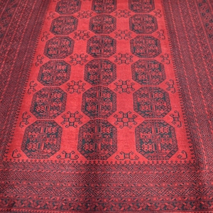 1960s Antique Afghan Rug 7x9 Red Turkoman Rug/ Geometric Area Rug/ Hand Knotted Fine Rug/ Collectors Piece Rug/ Unique Ersari Tribal Carpet