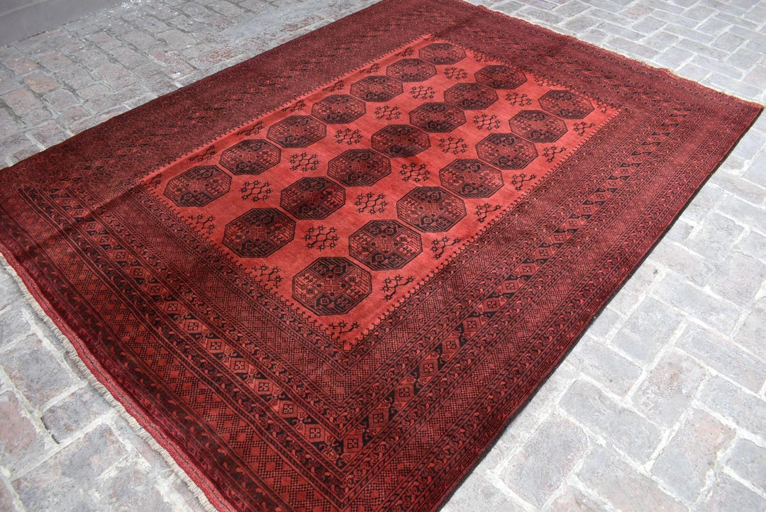1960s Antique Turkmen Rug 6'9x9 Ft Afghan Ersari Rug/ Hand Knotted Area ...