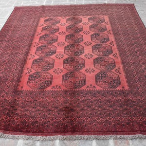 1960s Antique Turkmen Rug 6&#39;8x9 Afghan Ersari Rug/ Hand Knotted Tribal Rug/ Geometric Area Rug/ Faded Old Rug/ Soft Piles Rug/ 7x9 Wool Rug