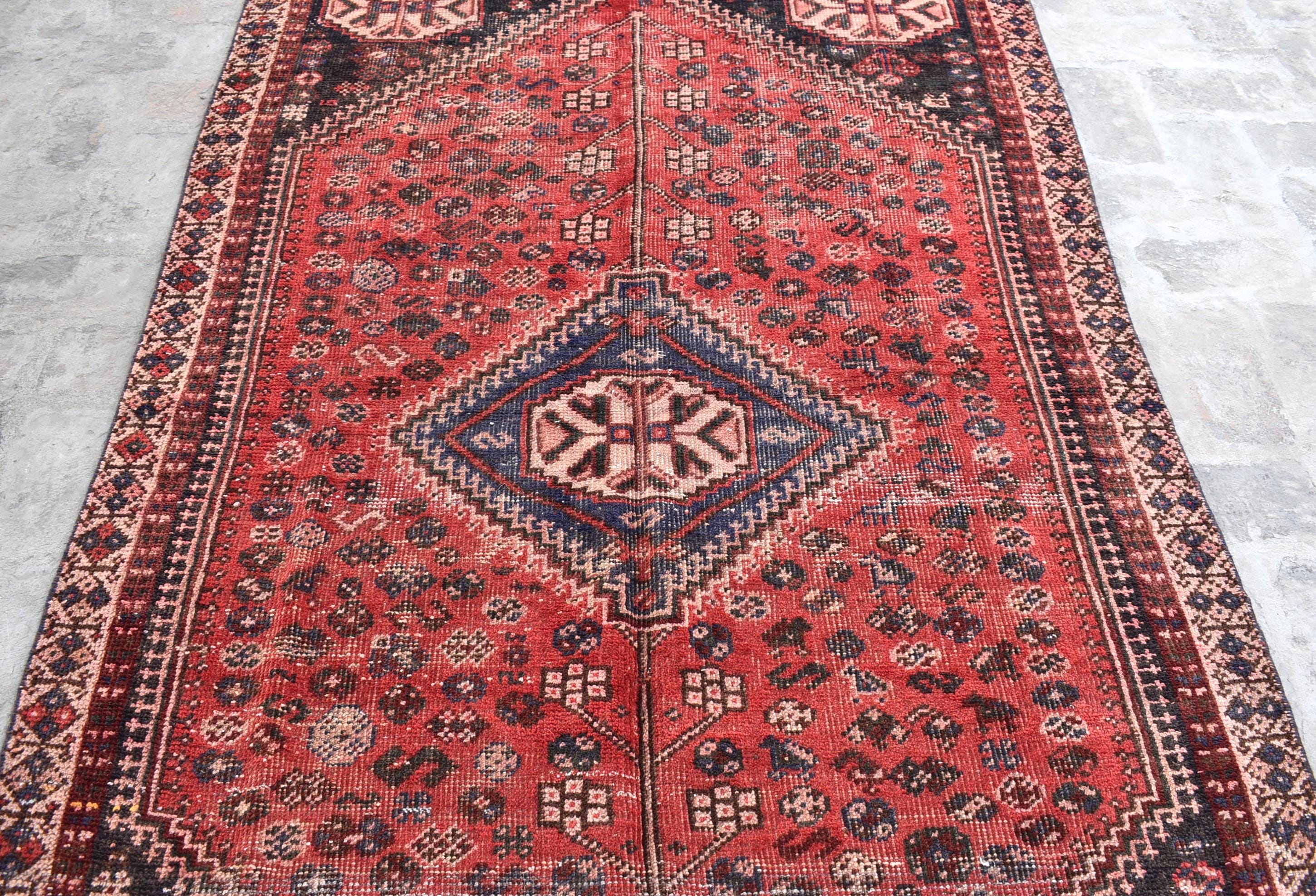 1930s Antique Terracotta Rug 4'5x7'5 Geometric Area Rug/ Caucasian ...