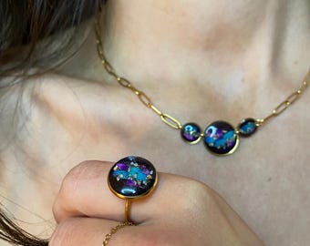 Ensemble Bijoux Spirale Bleu - Collier Et Boucles D'Oreilles En Verre - Cadeau Élégant Pour Femme