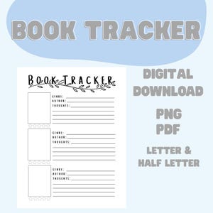 Registro de lectura imprimible / Registro de lectura digital en PDF y PNG / Diario de lectura para lectores / Descarga instantánea