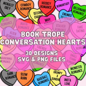 Book Trope Conversation Hearts SVG & PNG | Digital Candy Clipart | Romance Bookish Aesthetic Cut Files