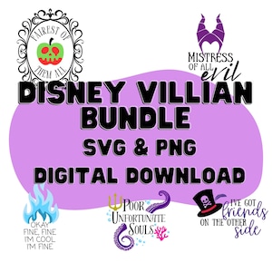 Villains SVG PNG Bundle | Evil Queen, Ursula, Maleficent, Hades, Doctor Facilier Clipart | Cricut and Sublimation Files | Instant Download