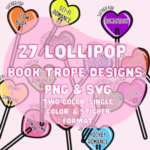 Romance Book Trope Digital Stickers Png Svg | &quot;Sucker For&quot; Svg Png stickers Bundle | Digital Bookish Stickers for Readers & Book Lovers