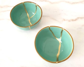 Set of 2 Aqua Green Ceramic Bowls 11 cm, Meaningful Gift, Meaningful Gift, Symbol of Healing and Transformation