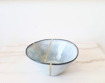 Light Blue Ceramic Bowl 14.5 cm, Meaningful Gift, Symbol of Imperfection and Healing