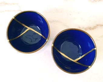 Set of 2 Deep Blue Bowls 11 cm, Meaningful Gift, Symbol of Imperfection and Transformation