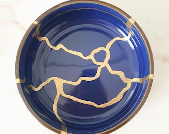Deep Blue Ceramic Bowl 14.5 cm, Meaningful Gift, Symbol of Imperfection and Transformation
