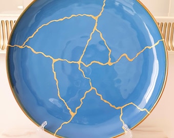 Sky Blue Wall Plate 32 cm, Statement Ceramic Wall Decor
