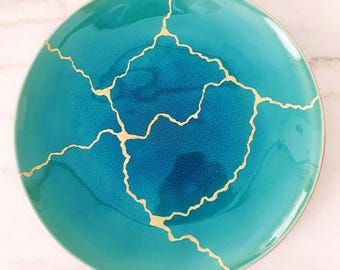 Turquoise Wall Plate 27 cm, Meaningful Gift, Large Ceramic Wall Decor, Symbol of Imperfection and Transformation