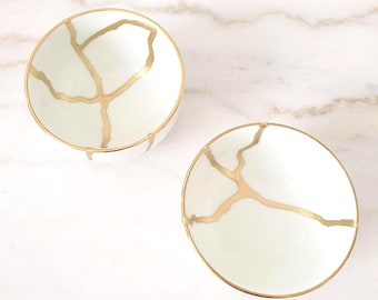 Set of 2 White Porcelain Bowls 12 cm, Meaningful Gift, Symbol of Imperfection and Transformation