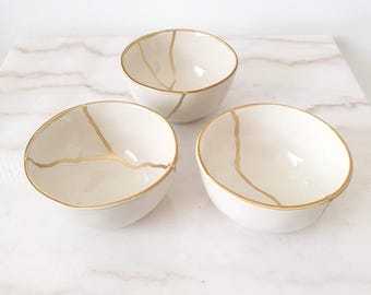 Set of 3 Ivory Ceramic Bowls 11 cm, Meaningful Gift, Symbol ofHealing