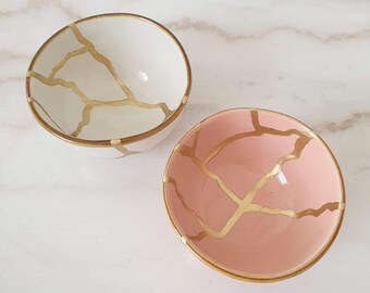 Set of 2 Ivory and Pink Ceramic Bowls 11 cm, Meaningful Gift, Symbol of Balance and Connection