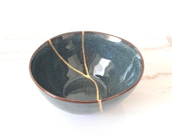 Blue Green Ceramic Bowl 15.5 cm, Meaningful Gift, Symbol of Imperfection and Balance