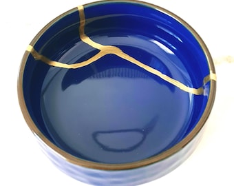 Deep Blue Ceramic Bowl 14.5 cm, Meaningful Gift, Symbol of Imperfection and Transformation