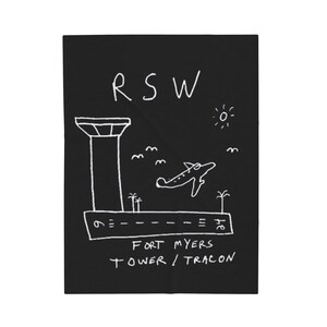 Couverture en peluche en velours d'inspiration RSW, cadeau douillet, déco pour un amateur d'avion, couverture de carte de la tour RSW, essentiel pour la détente