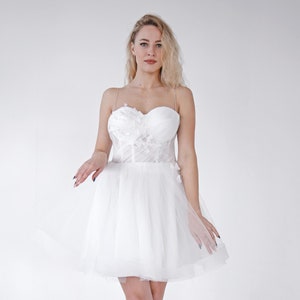 Organza mini wedding dress with butterflies Corset tulle reception dress for bride Rehearsal dinner dress Elopement dress