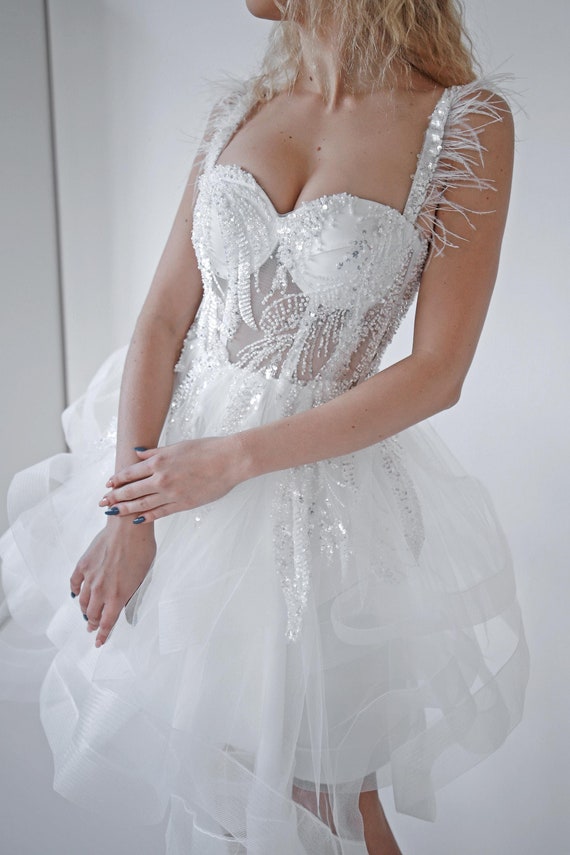 white christmas dresses Anabelle Feather Corset Party Dress main image 0