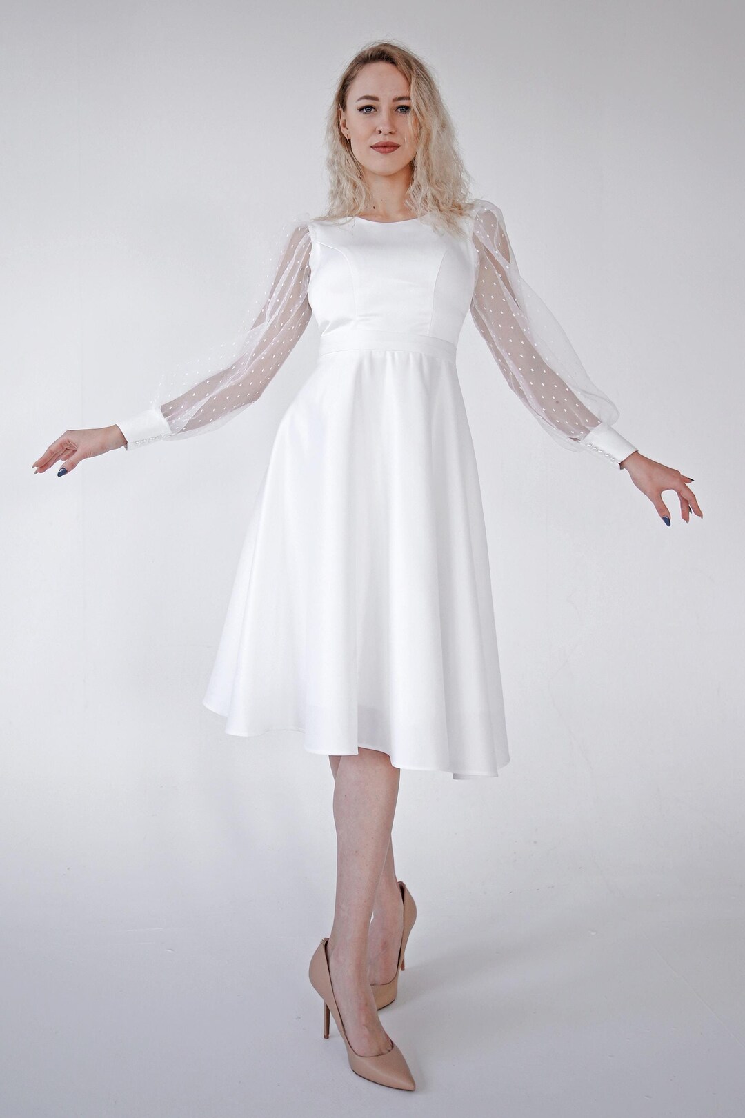 Courthouse Wedding Dress Civil Ceremony Midi Wedding Dress With Corset ...