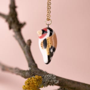 Handcrafted Porcelain Goldfinch Pendant, Unique Ceramic Necklace, Bird Jewelry Gift,  Unique Handmade Jewelry, Boho, Bird Lover Gift