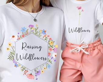 Personalisiertes Mama Tochter Sohn Partnerlook Shirt, Matching Set mit Wildblume, Mama Tochter Outfit, Geschenk Idee Familie, Mama and me,