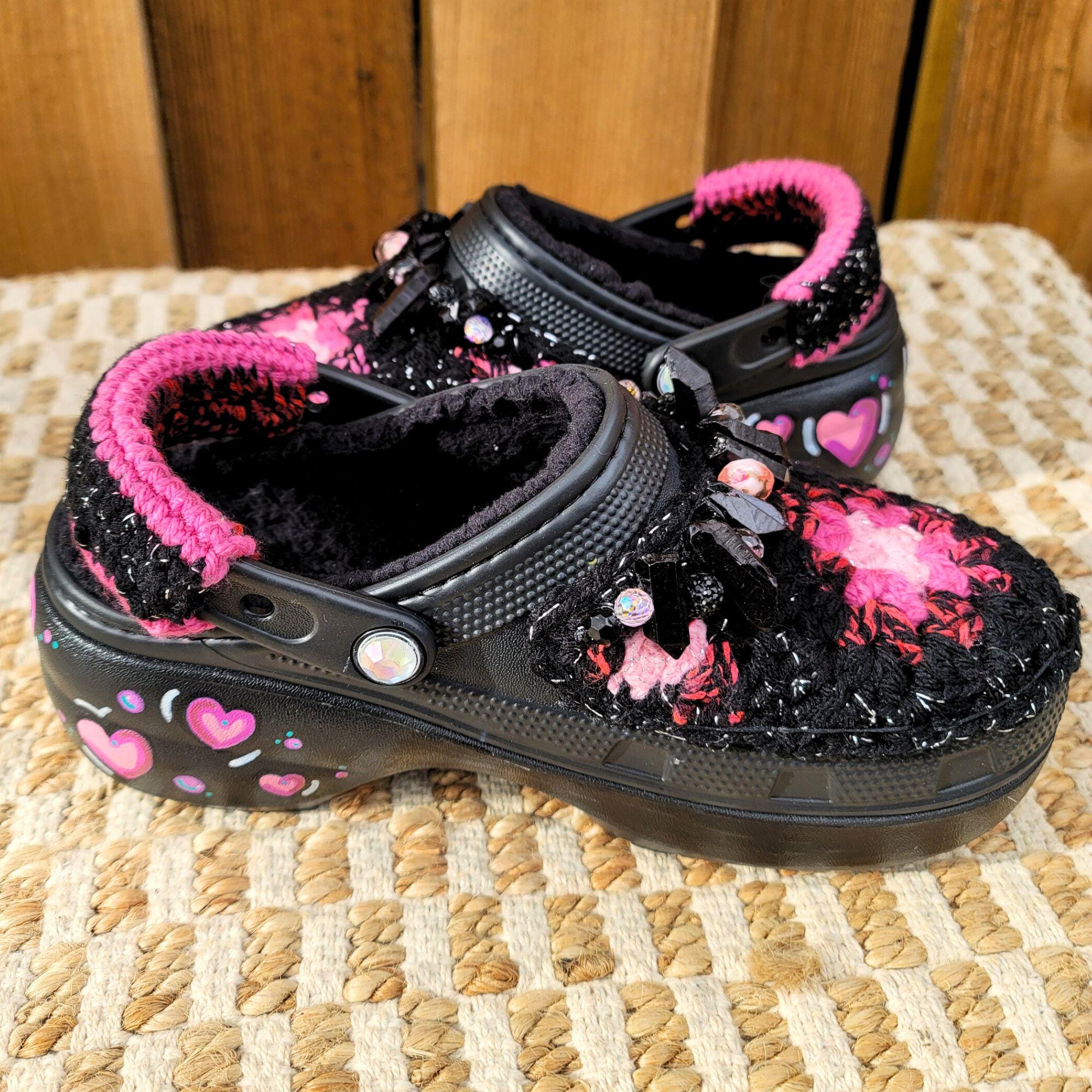 Custom Crocs Goth Barbie World - Crocs Lined Platforms With Black and ...