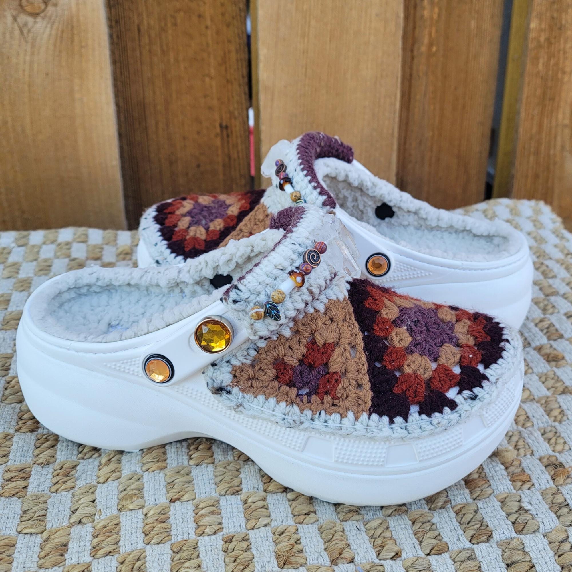 Custom Crocs® Grounded Grace White Platform Fuzz Lined, Earth Tones ...
