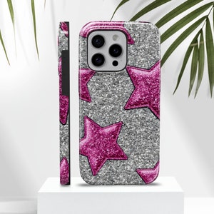 Twinkle stars tough phone case, purple aesthetic cover for iPhone 16, 15, 14, 13, 12, Pixel 9Pro, XL, 7A, 6A, Samsung S25, S24FE, S23