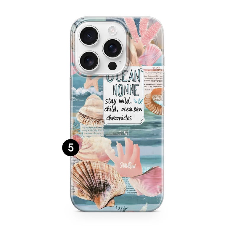 Sea Shell Phone Case Coastal Beach Ocean Cover for iPhone 17Pro, 16, 15, 14, 13, 12, Samsung S26, S25, S24FE, S23, A16, A56, Pixel 10, 9Pro 5