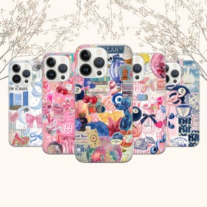 Custodia per telefono Coquette Collage, preppy e carina, per iPhone 16 Pro, 15, 14, 13, 12, 11, Google Pixel 9 Pro, 8, 7A, Samsung Galaxy S25 fe, A