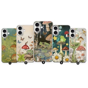 Cottagecore Aesthetic Phone Case - Frog Witch Mushroom Cover for iPhone 15 Pro Max 14 13 12 11 8 Plus Samsung S23 Ultra S22 S21 Pixel 8, 7