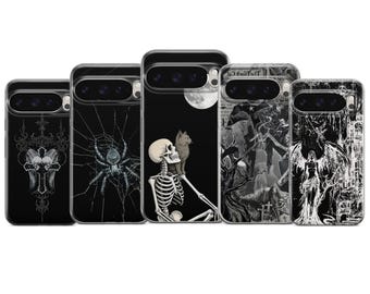 Goth Phone Case Death Skull Gothic Emo Cover for Google Pixel 10, 10Pro, 9Pro, 8A, 7A, 6, Samsung S25, S24FE, S23, A16, A36, iPhone 17, 16